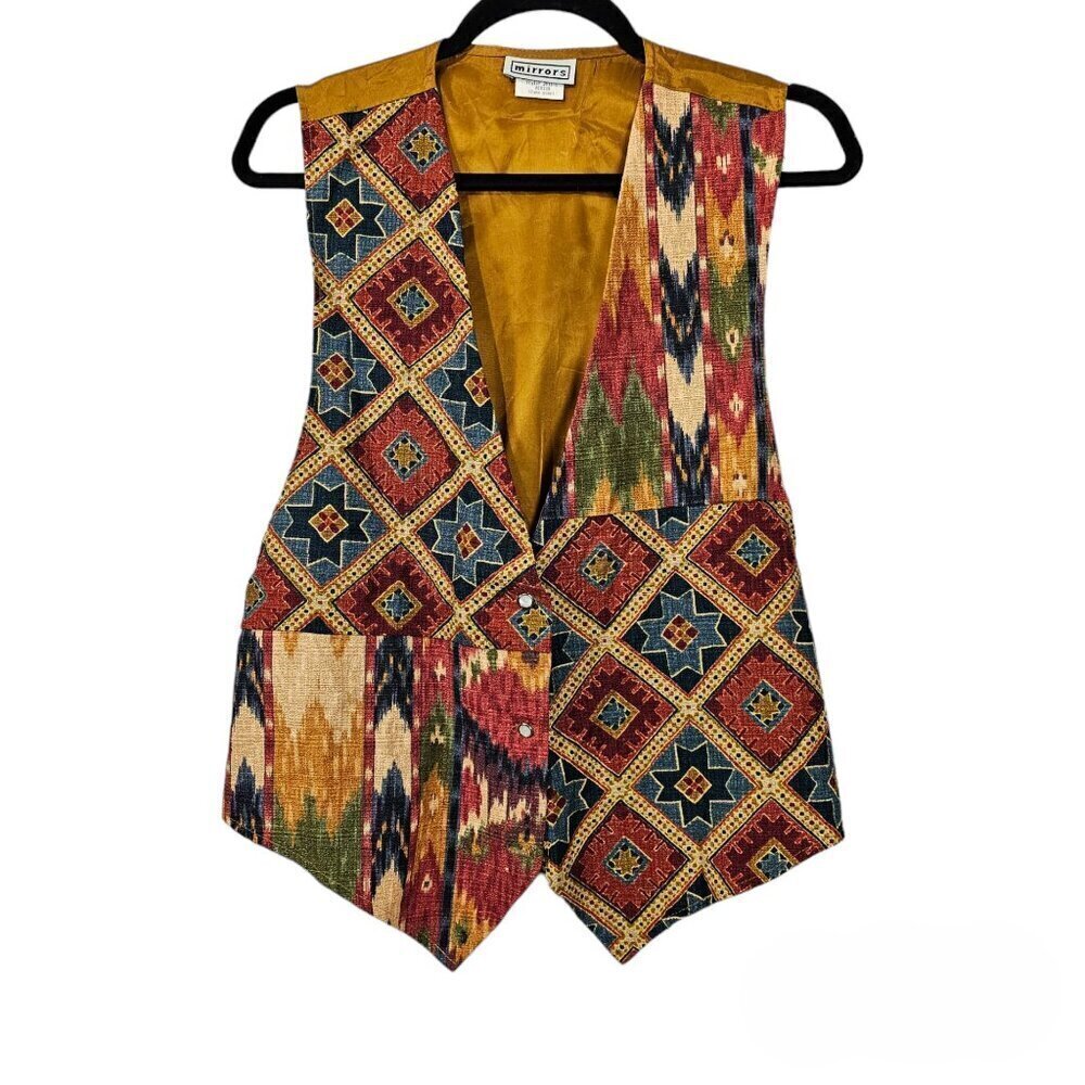 Mirrors V Neck Southwestern Vintage Tapestry Boho Sleeveless Vest